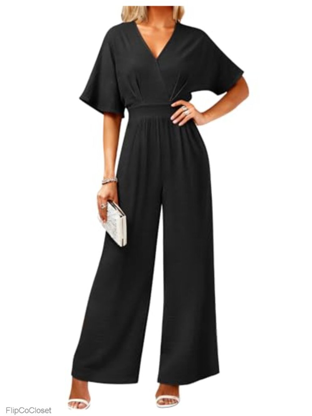 Women's V-Neck Wide Leg Jumpsuit Romper Dressy Casual